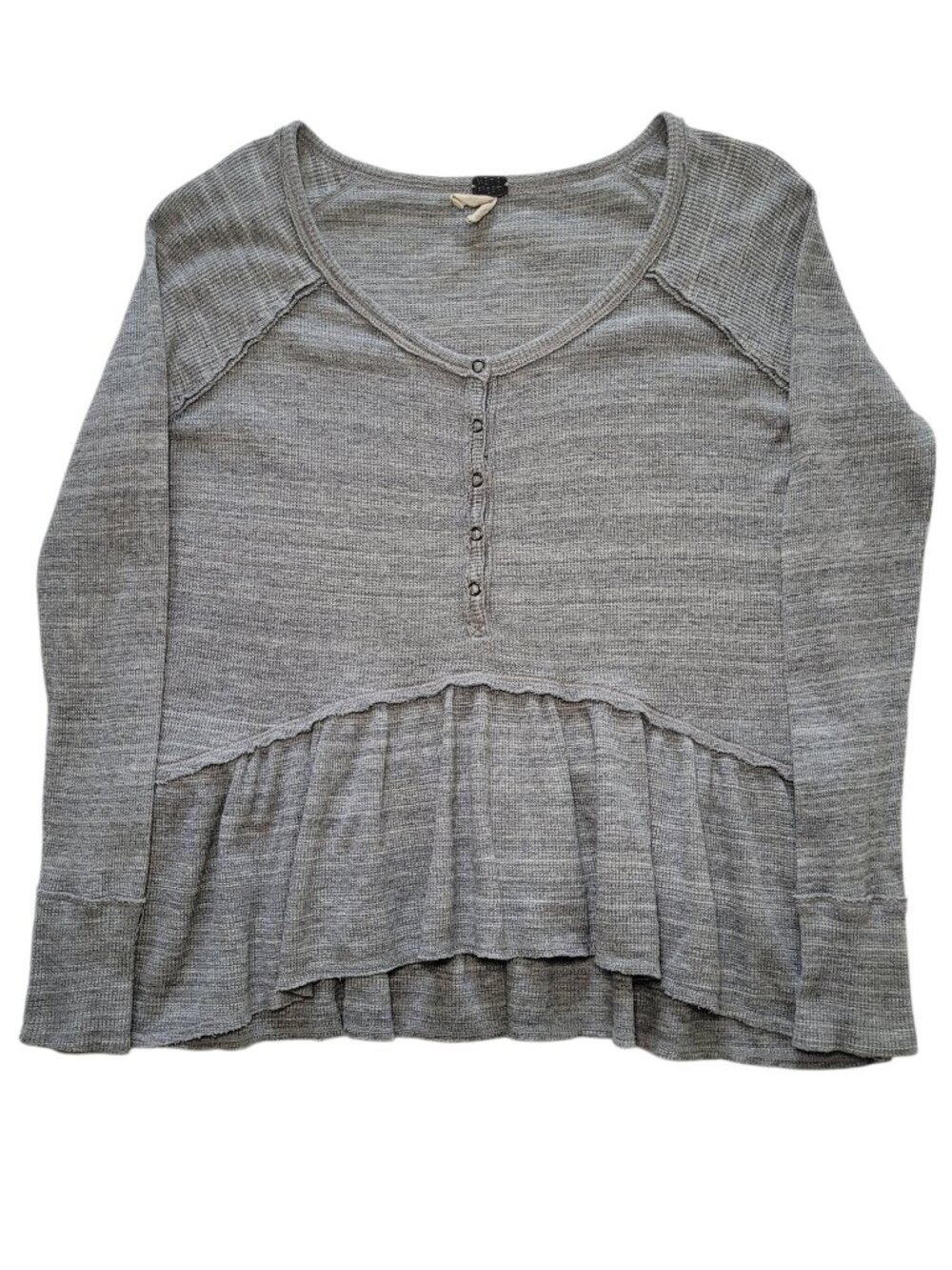FP We The Free Coastline Waffle Knit Peplum Henley Top Thermal Gray XS Boho - Picture 9 of 9